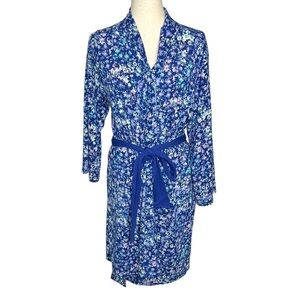 N Natori Blue Floral Robe Women's Small‎ Lounge Sleepwear Soft & Cozy